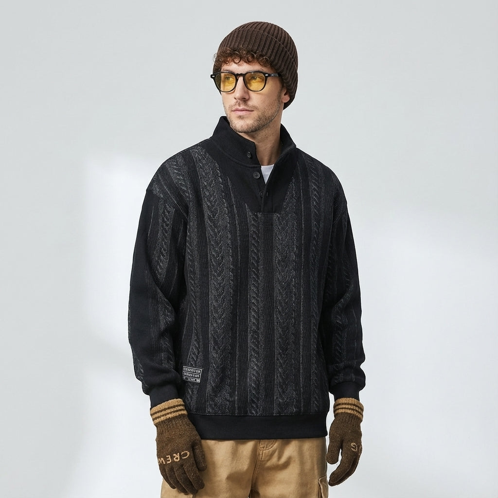 Textured Turtle Neck Pullover in Black