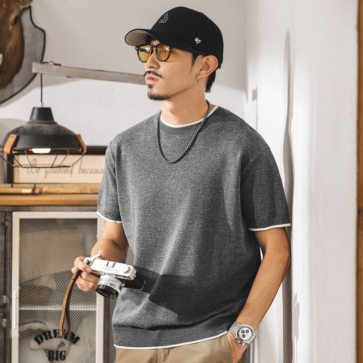 Linen Tencel Dark Gray Knit Tee