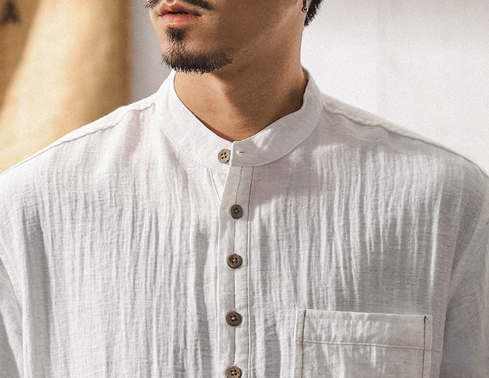 Stand Collar Viscose Smart Casual White Shirt