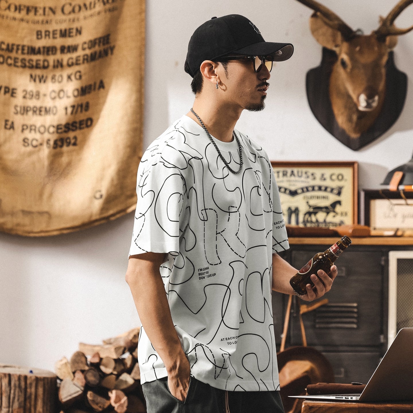 Printed Scribble White T-Shirt