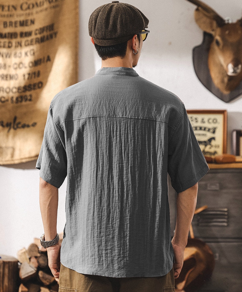 Stand Collar Viscose Smart Casual Grey Shirt