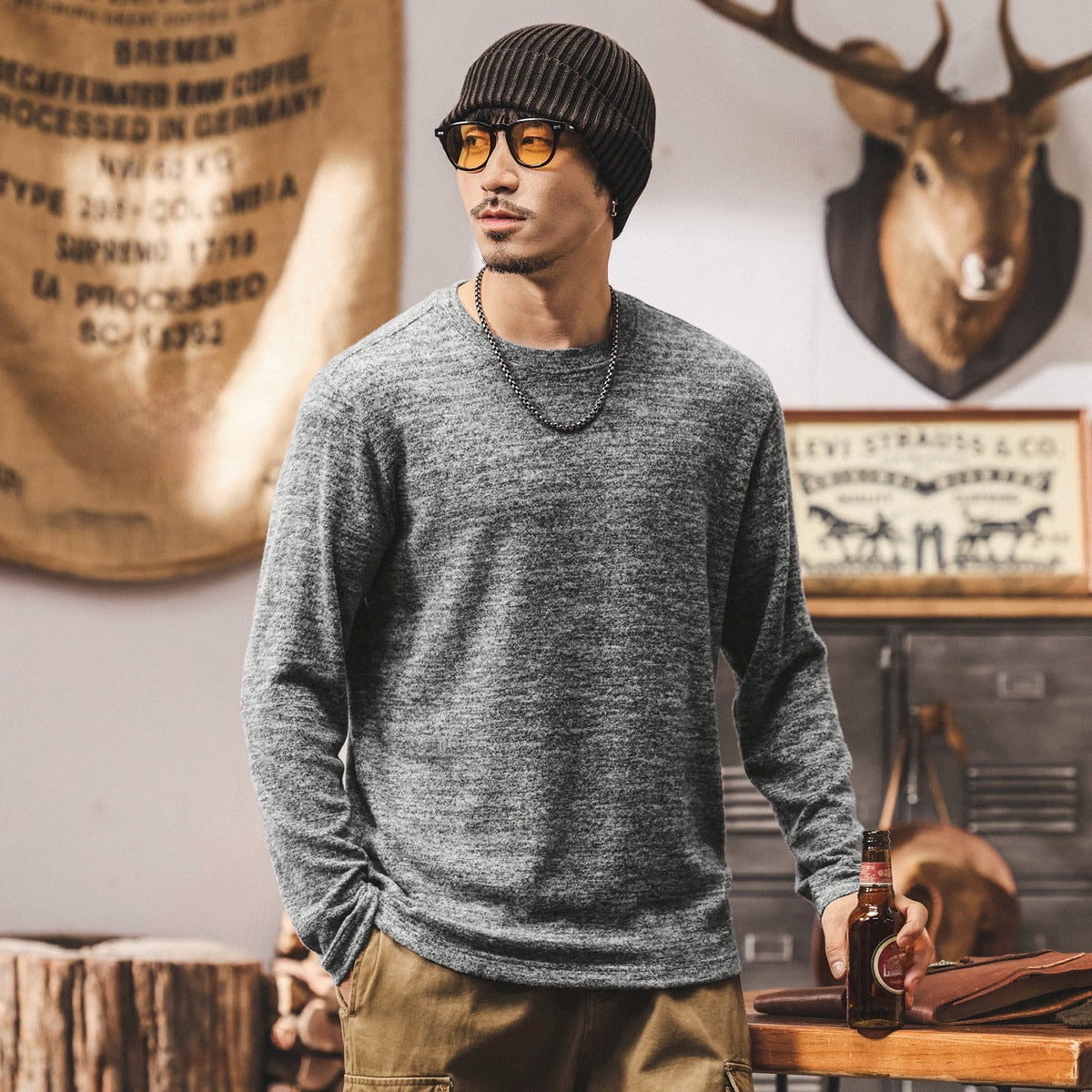 Soft Knitted Skin Friendly Fleece Crew Neck Tee