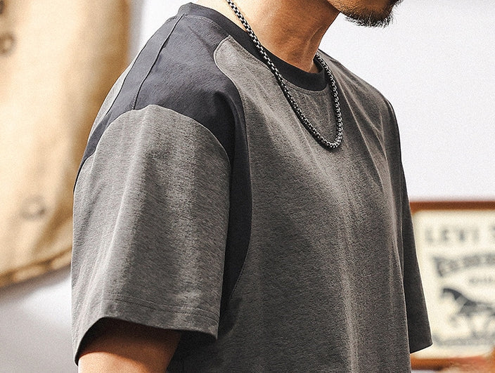 Grey Contrast Panel T-Shirt