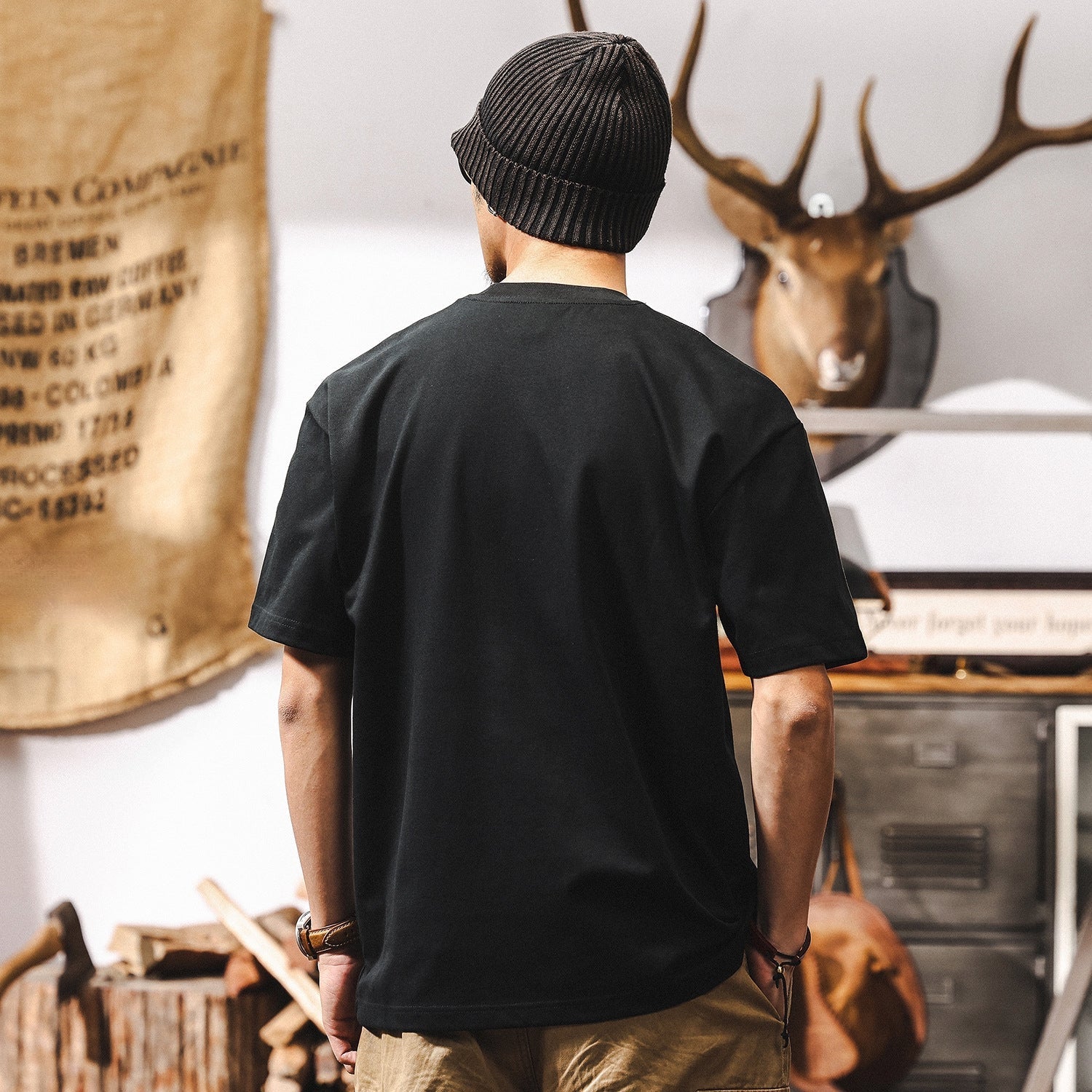 Black Crew Neck Pocket T-Shirt