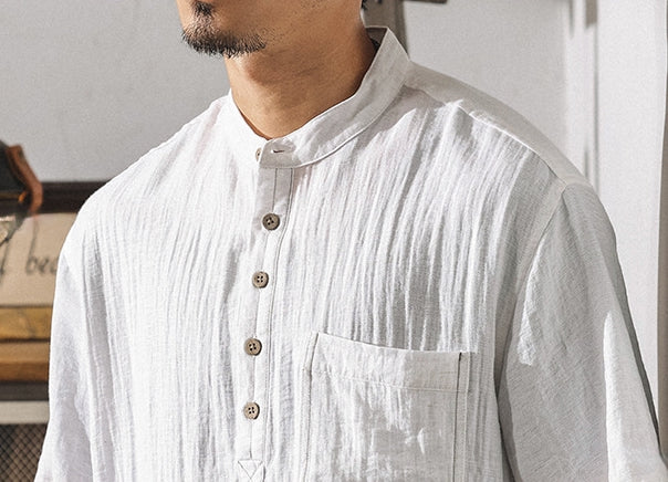 Stand Collar Viscose Smart Casual White Shirt