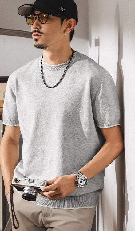 Linen Tencel Light Gray Knit Tee