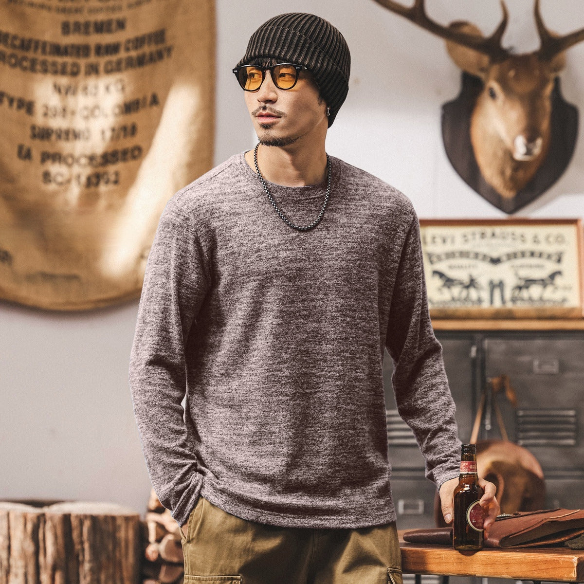 Soft Knitted Skin Friendly Fleece Crew Neck Tee