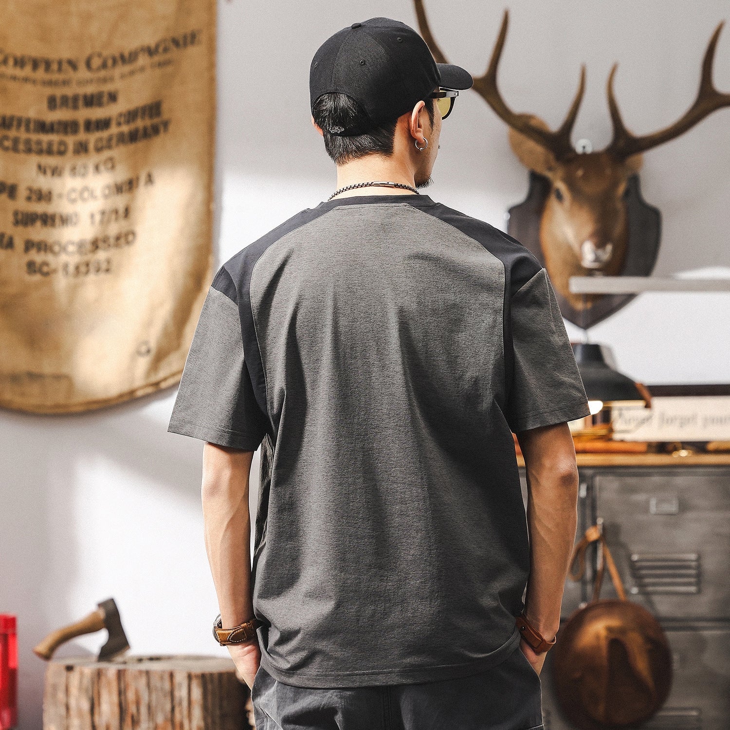 Grey Contrast Panel T-Shirt