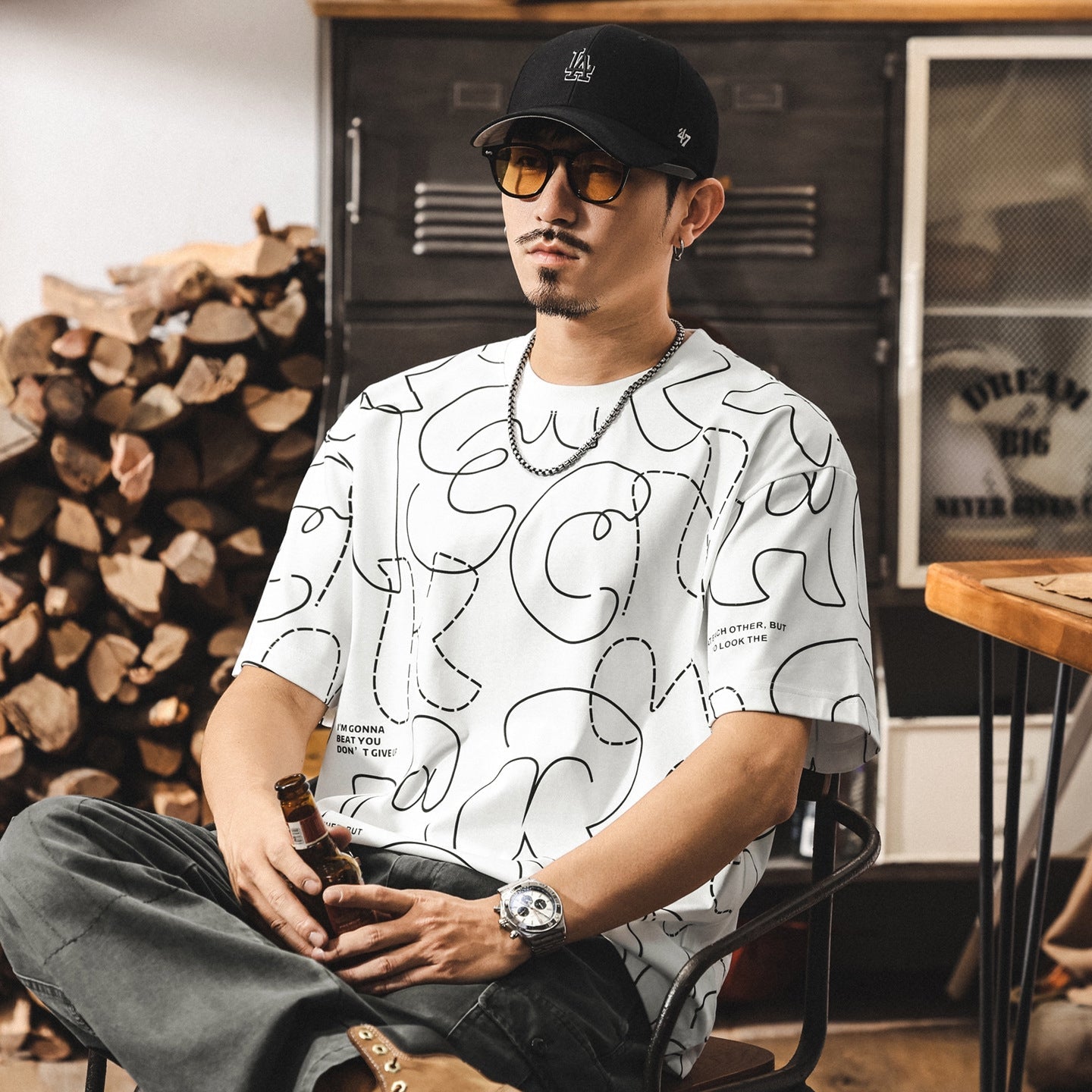 Printed Scribble White T-Shirt