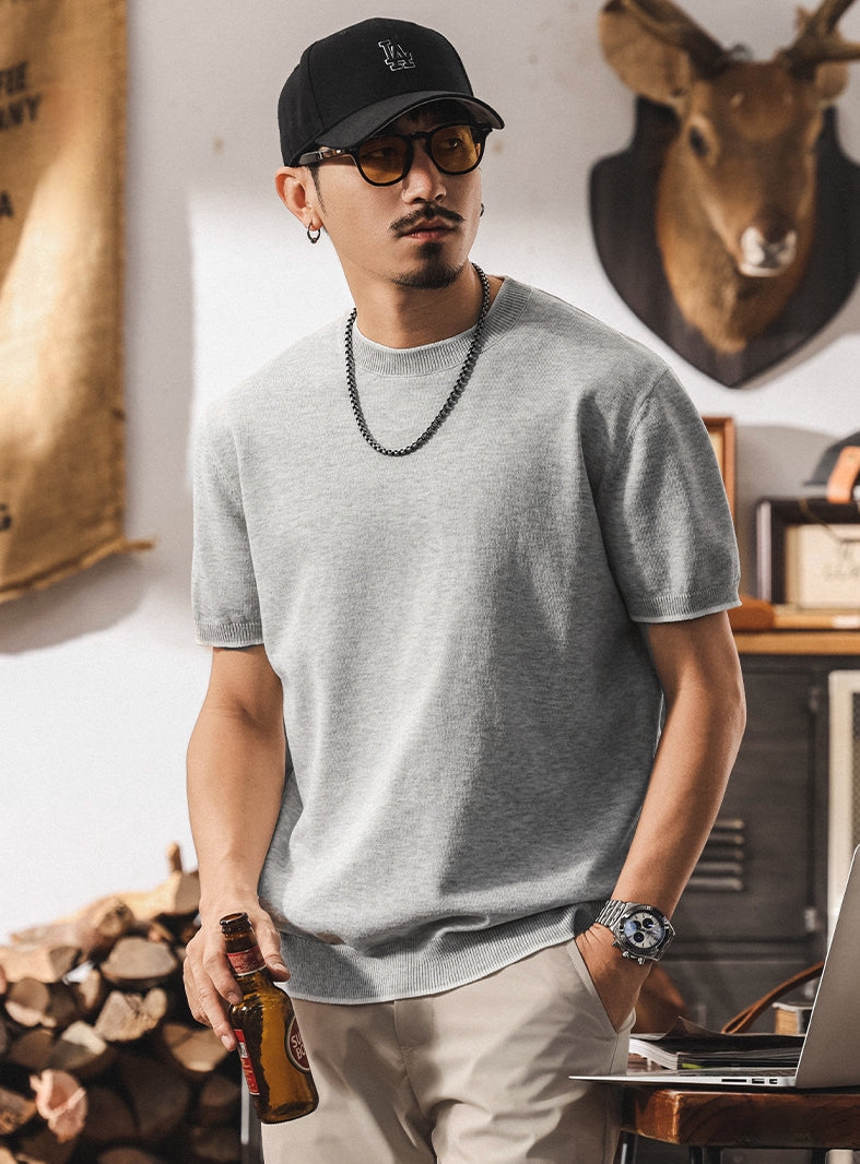 Linen Tencel Light Gray Knit Tee