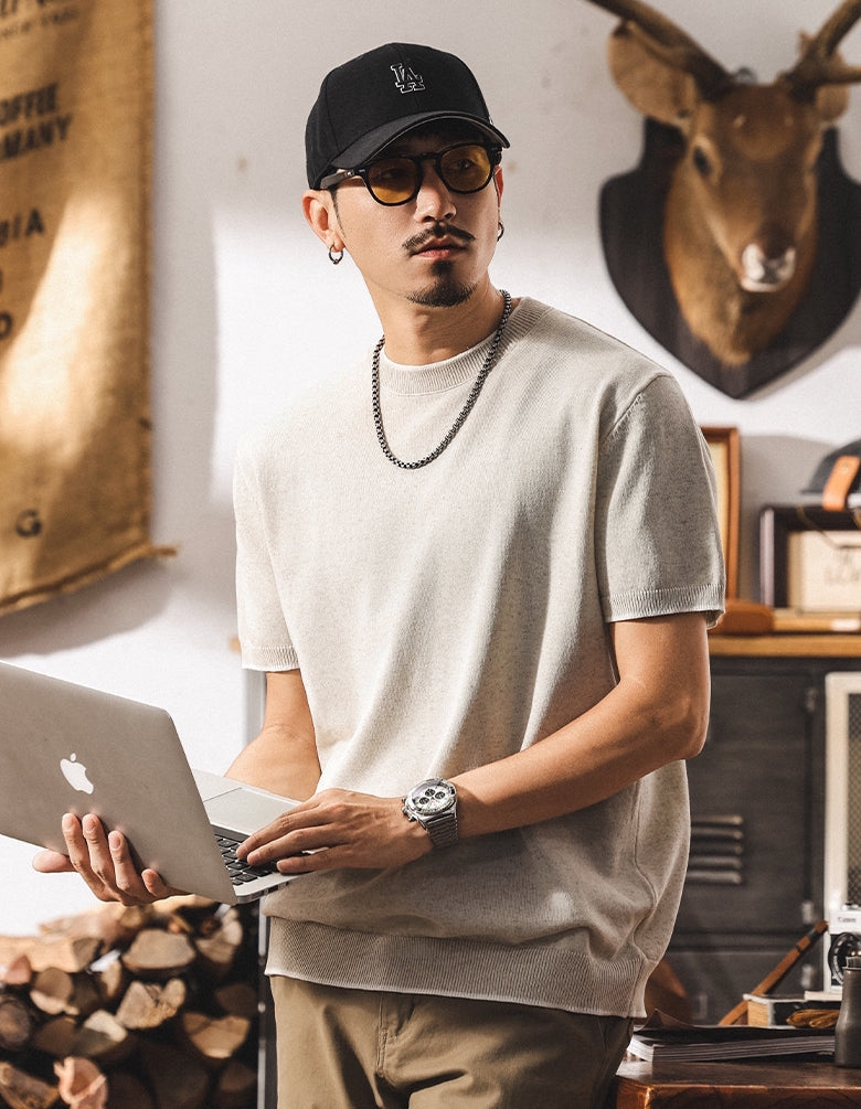Linen Tencel Khaki Knit Tee