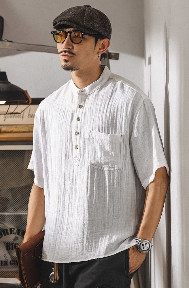 Stand Collar Viscose Smart Casual White Shirt