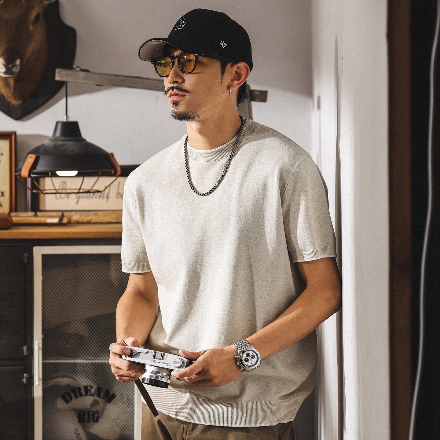 Linen Tencel Khaki Knit Tee