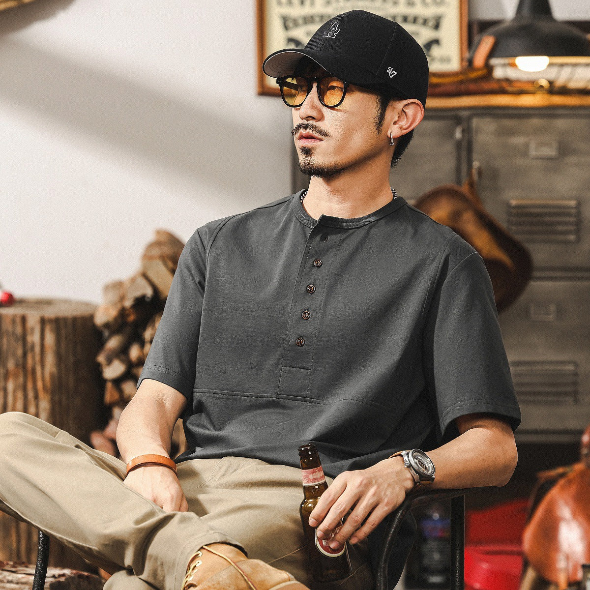 Frontier Buttoned Henley Tee