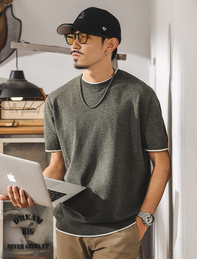 Linen Tencel Dark Gray Knit Tee