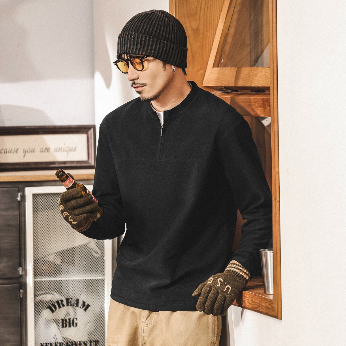 Alpine Double Layer Design Winter Henley Tee