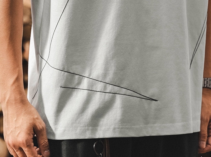 Threadwork Pattern White Dropped Shoulder T-Shirt