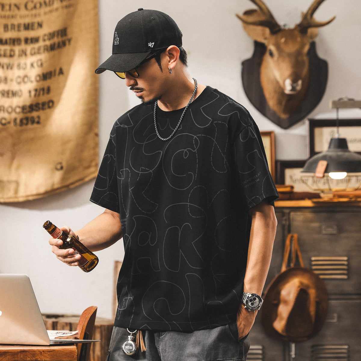 Printed Scribble Black T-Shirt