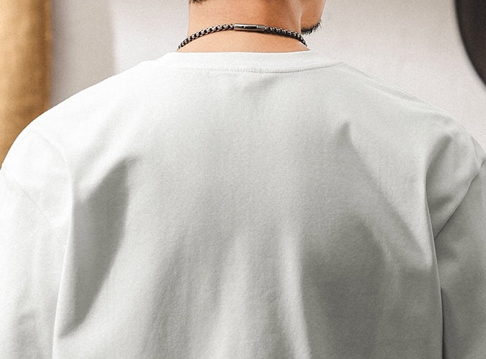 Threadwork Pattern White Dropped Shoulder T-Shirt