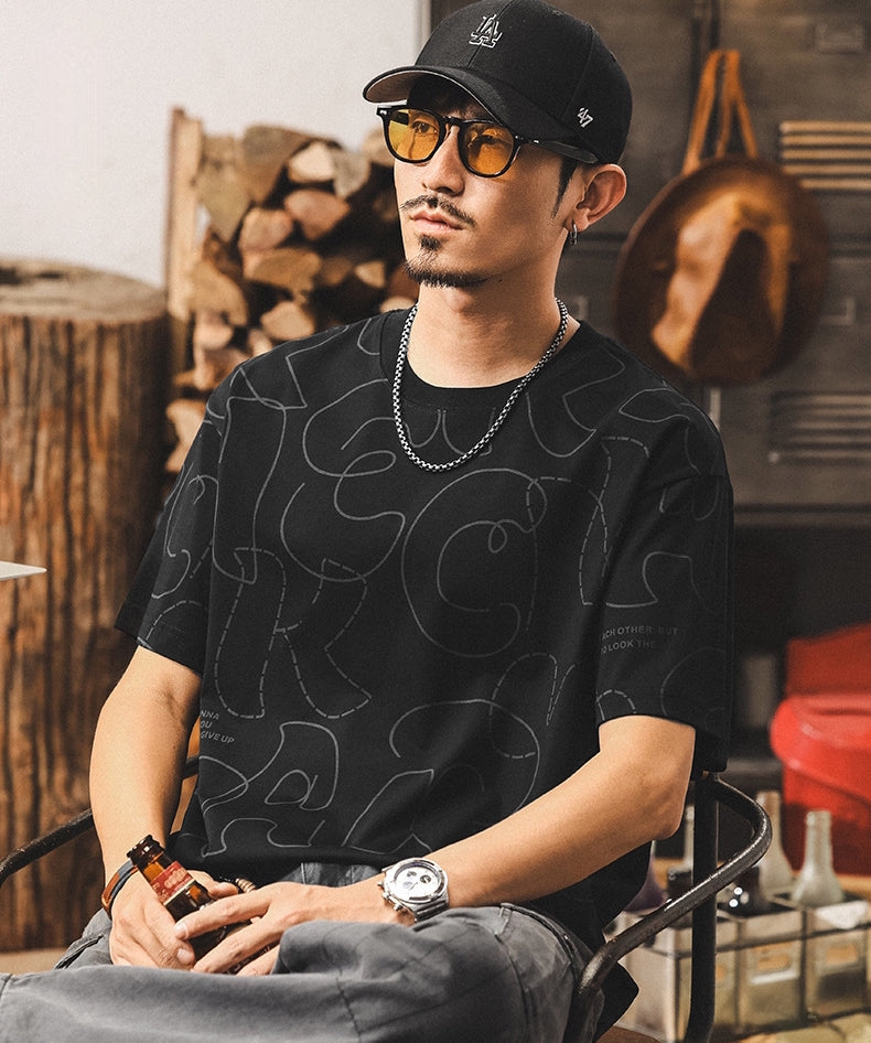 Printed Scribble Black T-Shirt