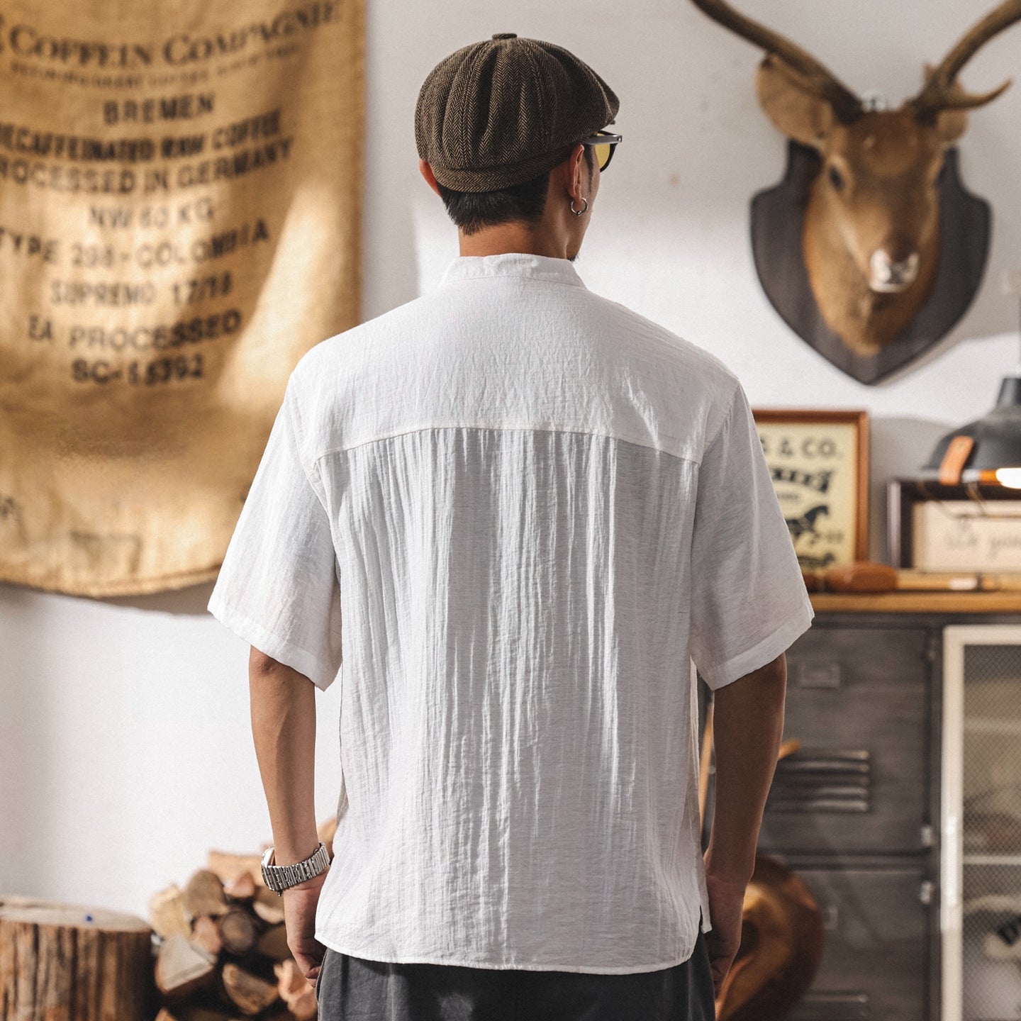 Stand Collar Viscose Smart Casual White Shirt