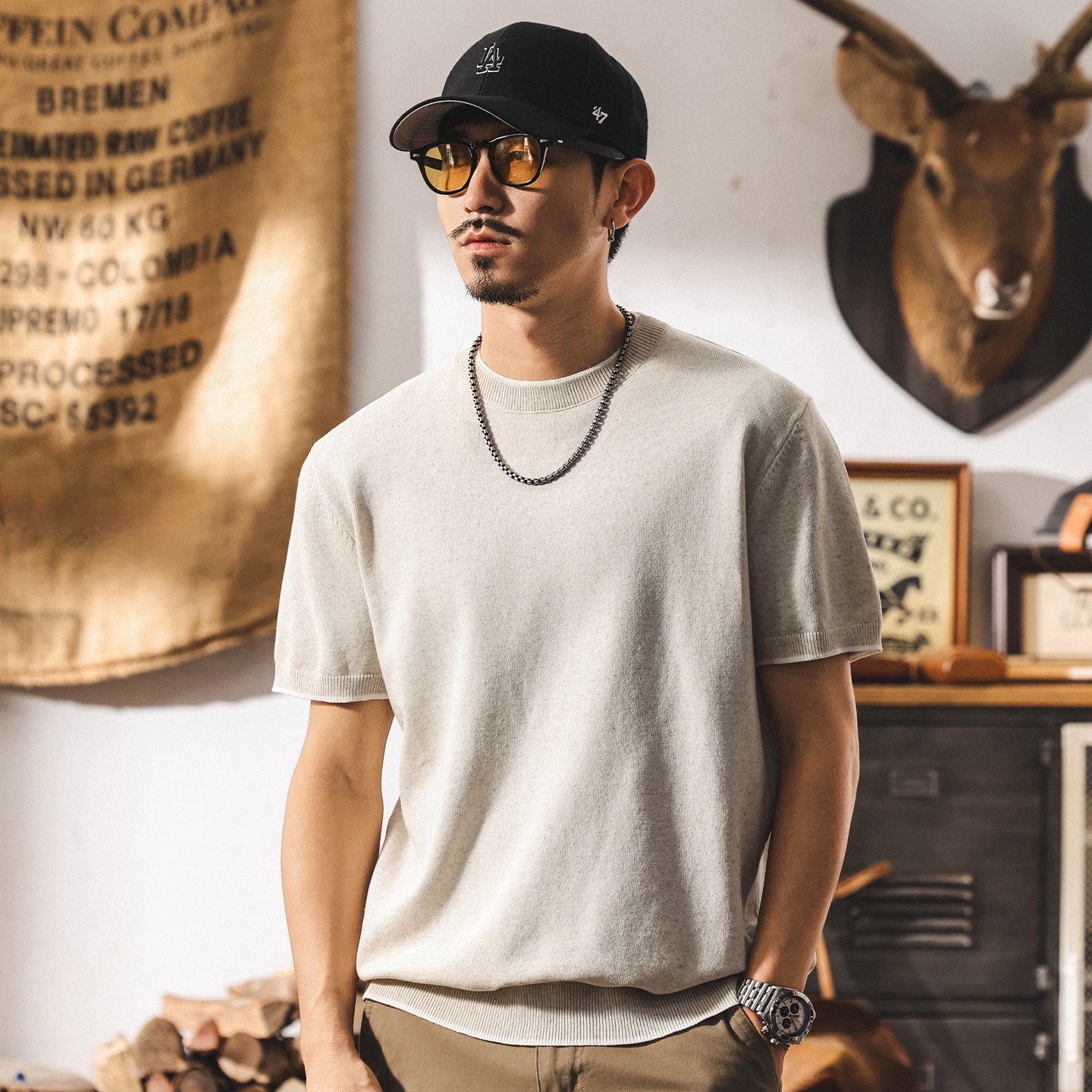 Linen Tencel Khaki Knit Tee