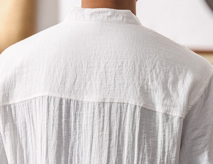 Stand Collar Viscose Smart Casual White Shirt