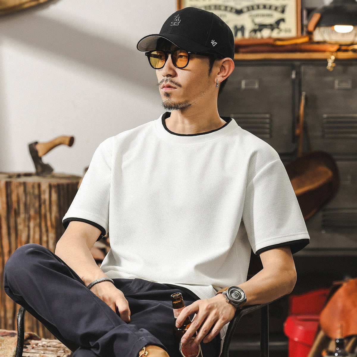 Frost Line Contrast Waffle Tee