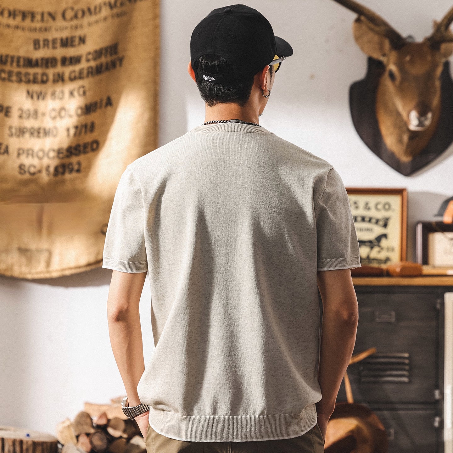 Linen Tencel Khaki Knit Tee