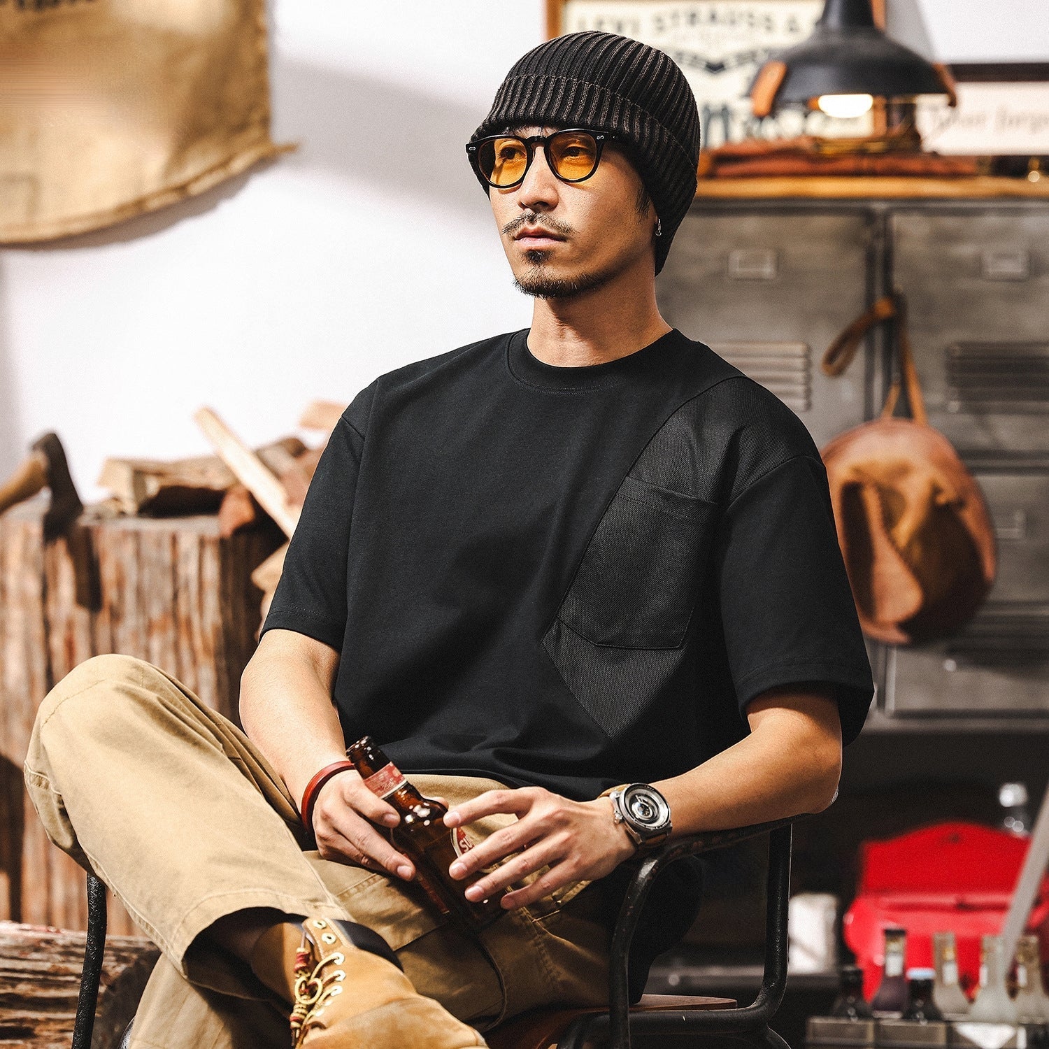 Black Crew Neck Pocket T-Shirt