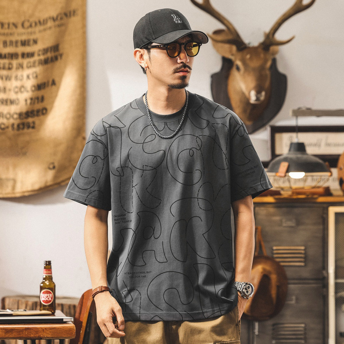 Printed Scribble Dark Gray T-Shirt