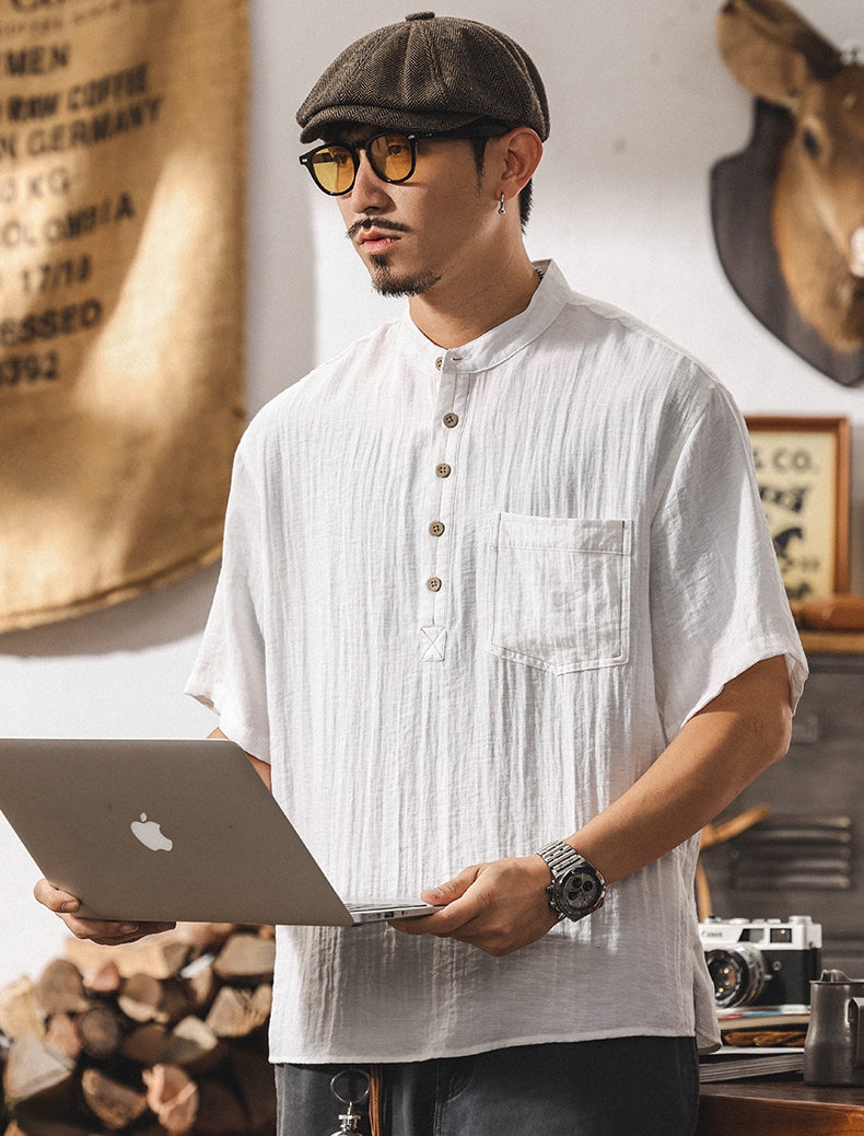 Stand Collar Viscose Smart Casual White Shirt