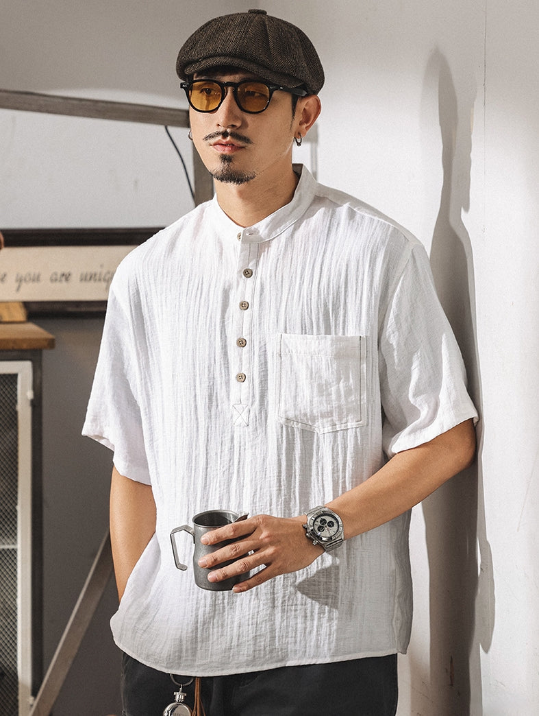 Stand Collar Viscose Smart Casual White Shirt