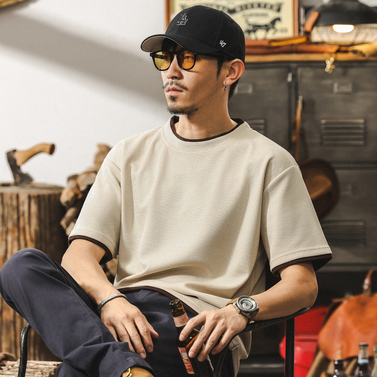 Apricot dual Contrast Tee