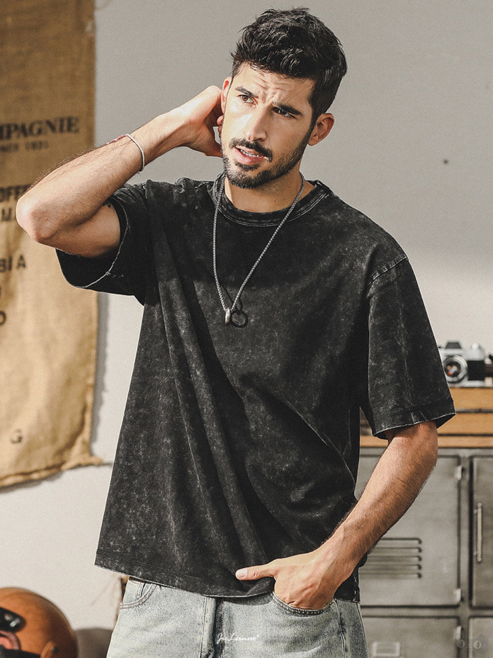 Snowflake Washed T Shirt in Charcoal Gray