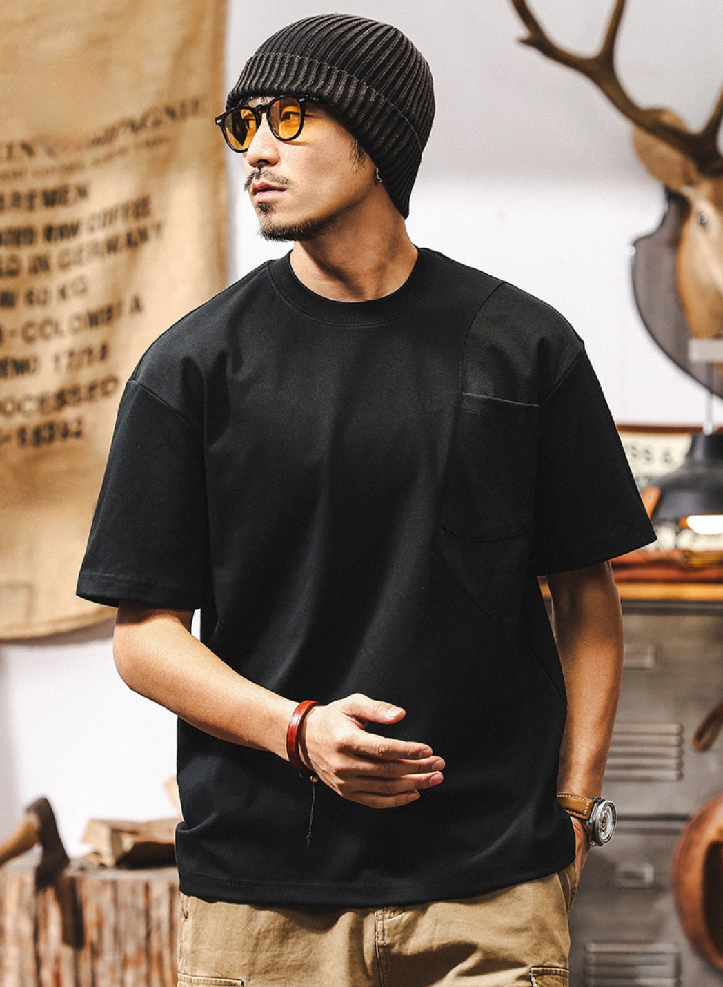 Black Crew Neck Pocket T-Shirt