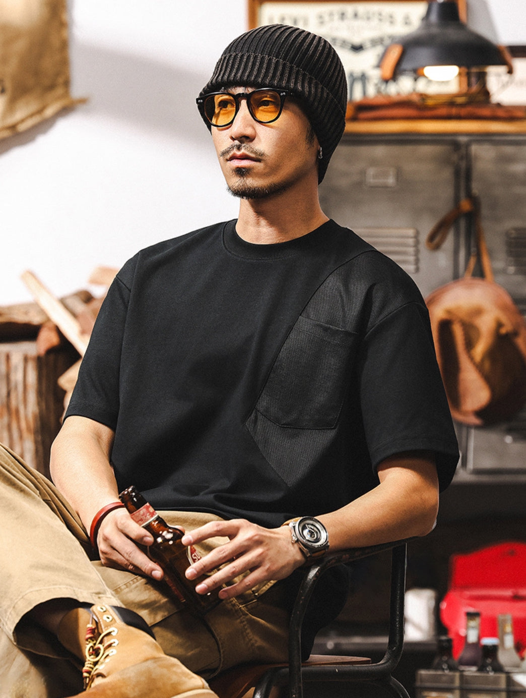 Black Crew Neck Pocket T-Shirt