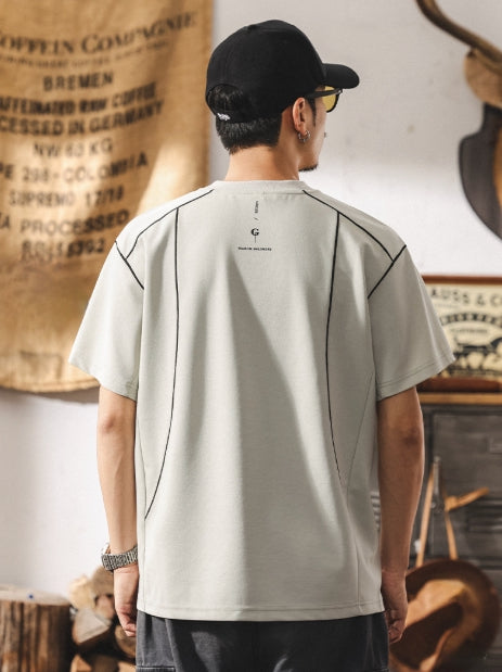Contrast-Cuff Crew Tee with Designer Seam Detail