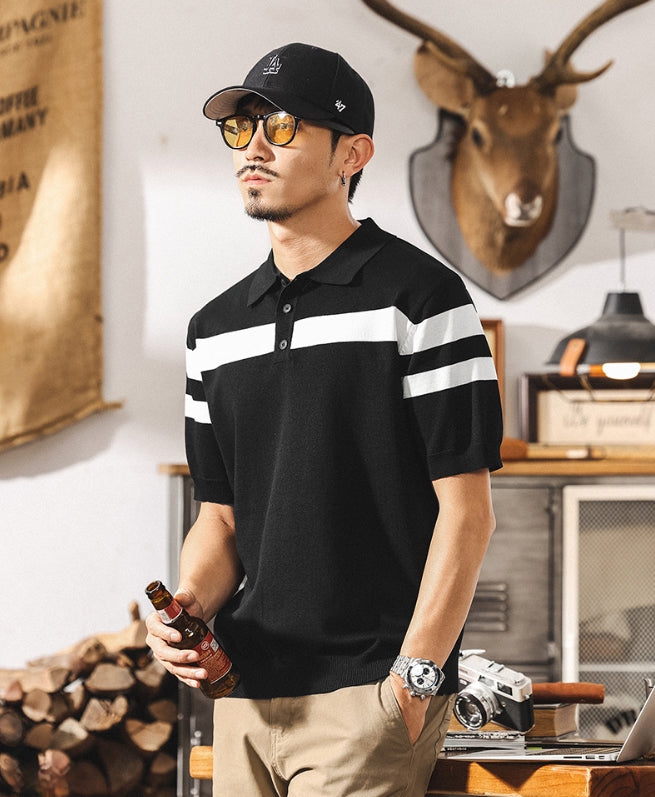 Varsity Stripe Knit Polo in White