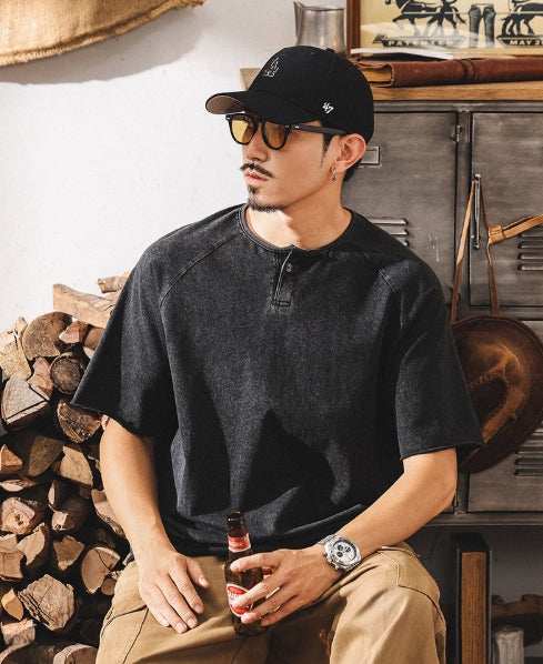 Urban Drift Henley Tee With Raglan Sleeves