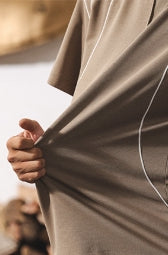 Contrast-Cuff Crew Tee with Designer Seam Detail