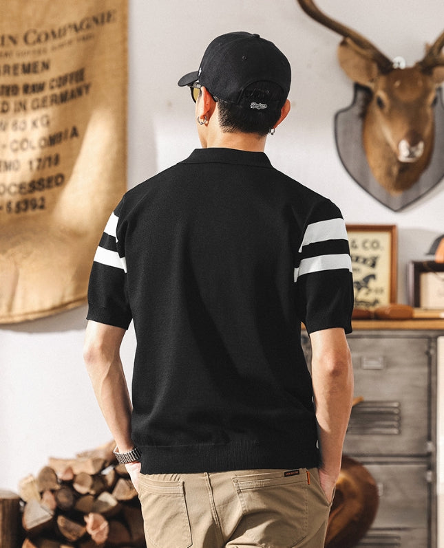 Varsity Stripe Knit Polo in White