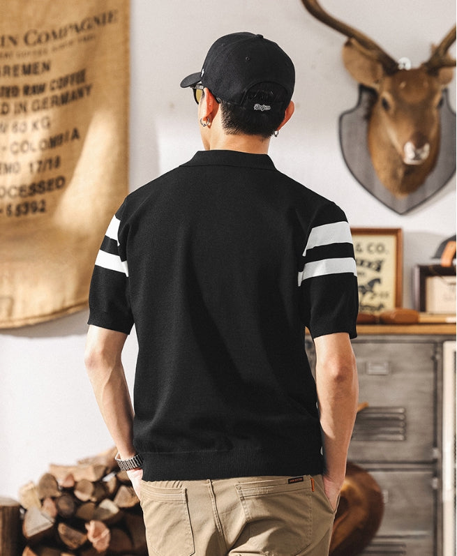 Varsity Stripe Knit Polo in White