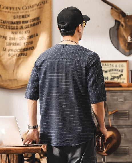 Textured Stitch Crew Tee in Navy Blue