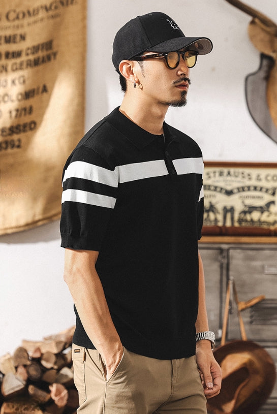 Varsity Stripe Knit Polo in White