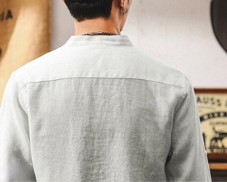 Flax Linen Stand Collar Kurta in Ivory White