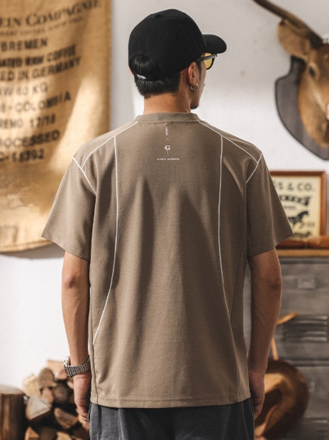 Contrast-Cuff Crew Tee with Designer Seam Detail