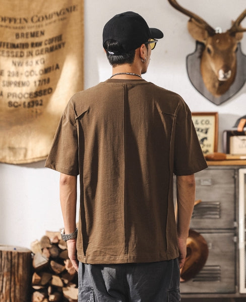 Shoulder Splice Panel Loose Tee in Brown