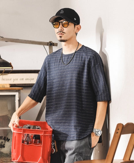 Textured Stitch Crew Tee in Navy Blue