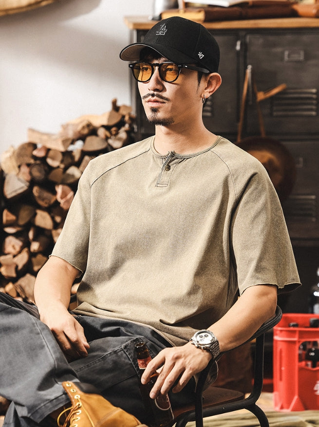 Urban Drift Henley Tee With Raglan Sleeves